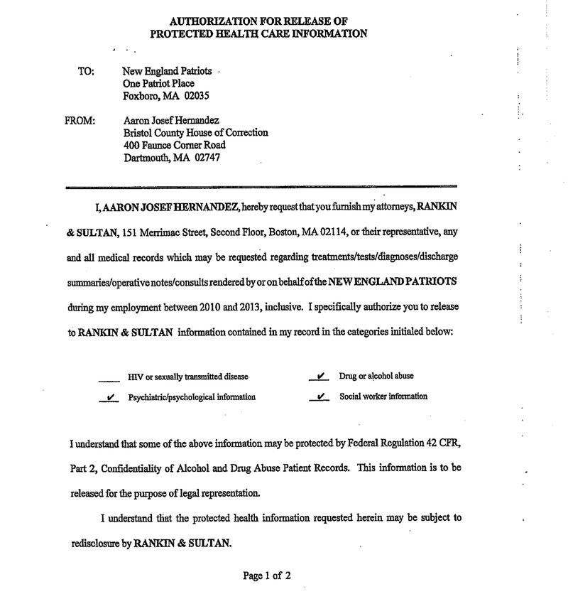 Illustration for article titled Aaron Hernandez Seeks Patriots Medical Records As Potential Evidence
